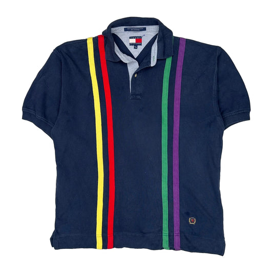 Tommy Hilfiger Striped Polo Shirt - Medium Navy Cotton