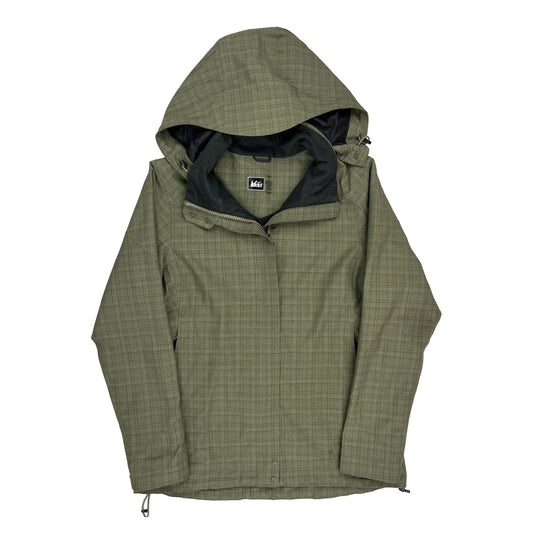 Rei Checked Waterproof Jacket - Small Green Polyester