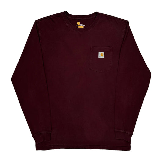 Carhartt Tall Long Sleeve T-Shirt - Large Burgundy Cotton