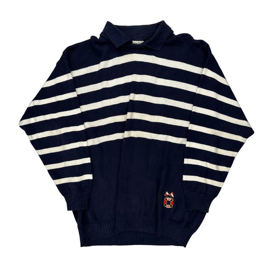 Christian Dior Striped Rugby Shirt - Medium Navy Cotton