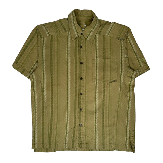 Mountain Hard Wear Striped Short Sleeve Shirt - Large Khaki Cotton