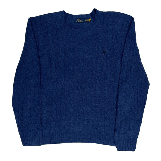 Polo By Ralph Lauren Cable Knit Jumper - XL Blue Wool
