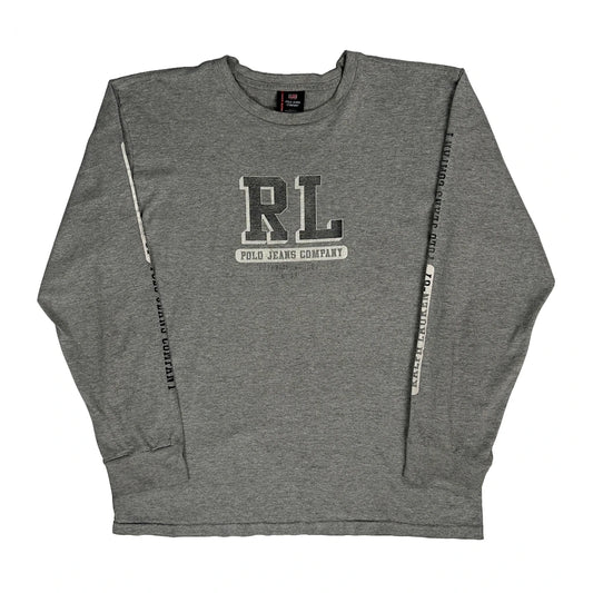Polo Jeans Ralph Lauren Spellout Long Sleeve T-Shirt - Medium Grey Cotton