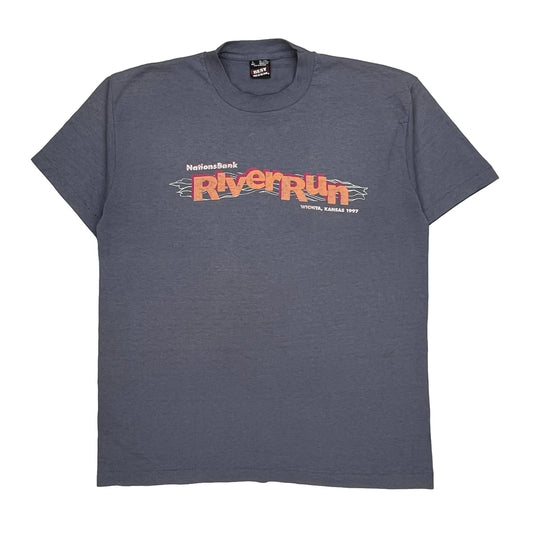 Fruit Of The Loom Single Stitch T-Shirt - Large Blue Cotton Blend