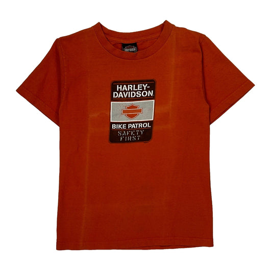 Age 14-16 Harley Davidson Bike Patrol T-Shirt - Large Orange Cotton
