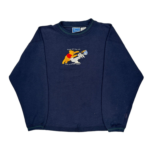 Winnie The Pooh Graphic Disney Cartoon Sweatshirt - XL Navy Polyester Blend