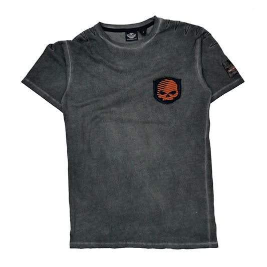 Skull Logo Harley Davidson Graphic T-Shirt - Medium Grey Cotton