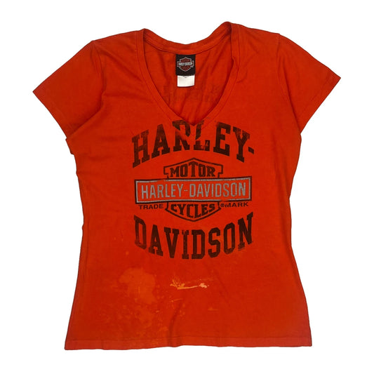 Made In USa Rubber City Harley Davidson T-Shirt - Large Orange Cotton