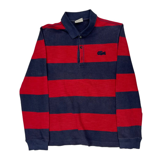 Lacoste Striped Long Sleeve Polo Shirt - Medium Navy Cotton