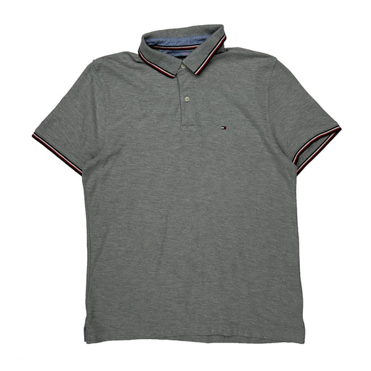Vintage Tommy Hilfiger Striped Polo Shirt - Large Grey Cotton
