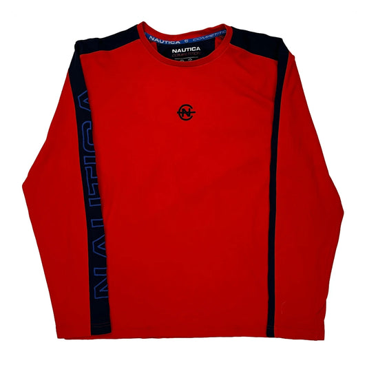Competition Nautica Spellout Long Sleeve T-Shirt - XL Red Cotton Blend