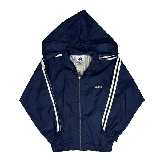 Vintage Adidas Striped Windbreaker - Medium Navy Nylon