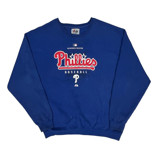 Phillies Baseball Majestic Graphic Sweatshirt - XL Blue Cotton Blend