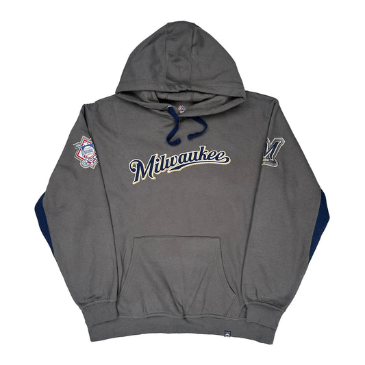 Milwaukee Brewers Majestic Mlb Hoodie - XL Grey Cotton Blend