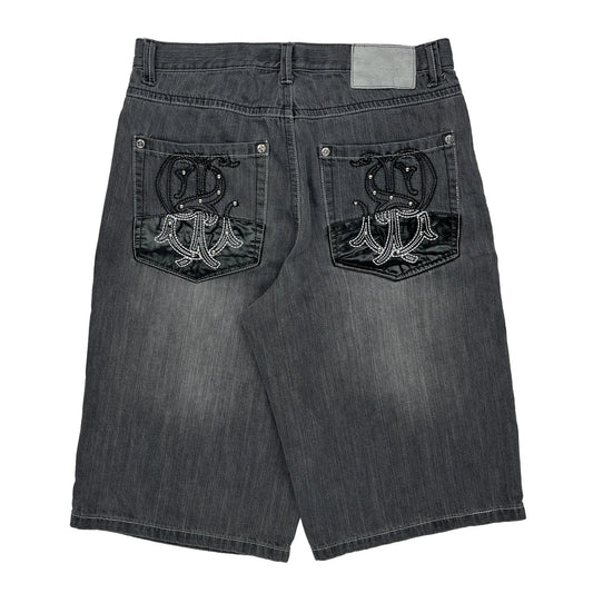 Southpole Studded Denim Shorts - 34W 15L Grey Denim