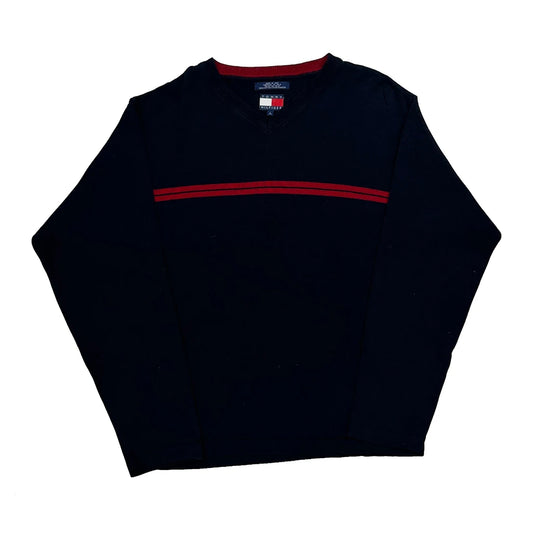 Vintage Tommy Hilfiger Striped Jumper - Large Black Cotton