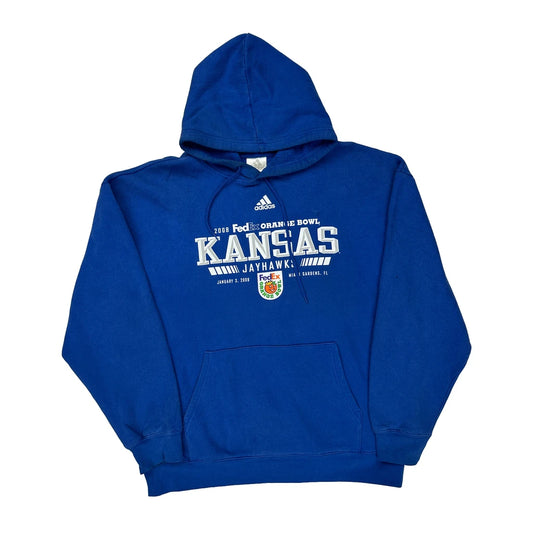 Kansas Jayhawks Adidas College Hoodie - Large Blue Cotton