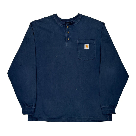 Carhartt Long Sleeve T-Shirt - Large Navy Cotton