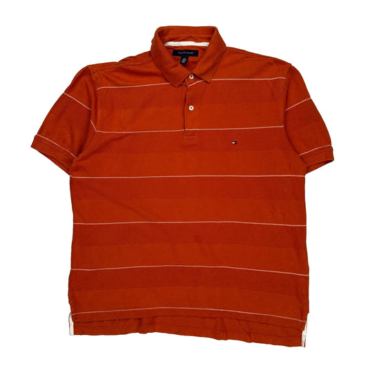 Tommy Hilfiger Striped Polo Shirt - Large Orange Cotton