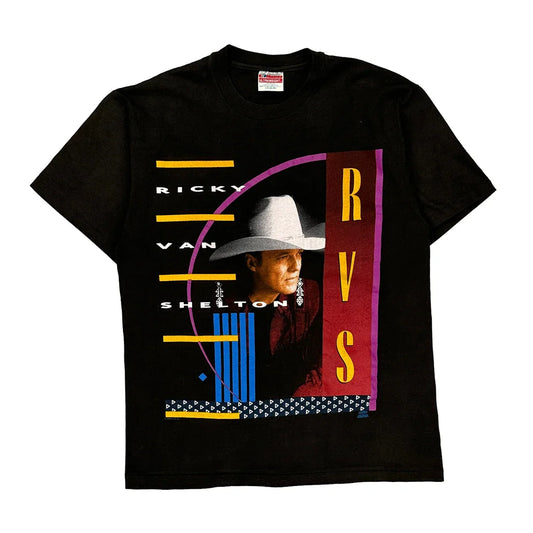 Vintage Ricky Van Shelton Hanes Single Stitch T-Shirt - Large Black Cotton