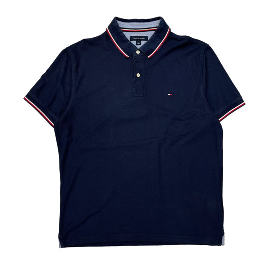 Tommy Hilfiger Striped Polo Shirt - Large Navy Cotton