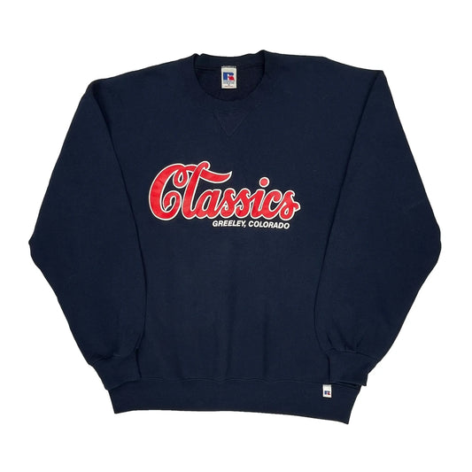 Made In USA Russell Athletic Spellout Sweatshirt - XL Navy Cotton