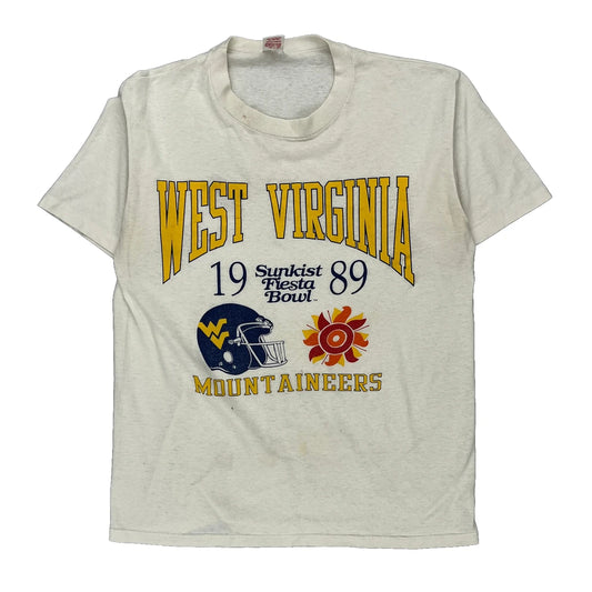 West Virginia Mountaineers Wolf College T-Shirt - Large White Cotton