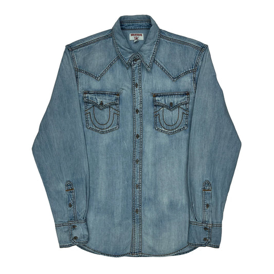 True Religion Contrast Stitch Denim Shirt - XL Blue Denim