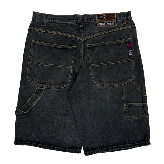 Phat Farm Baggy Graphic Cargo Carpenter Shorts - 34W 11L Grey Cotton