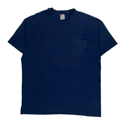 Hanes Single Stitch T-Shirt - XL Blue Cotton