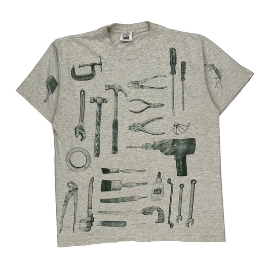 Tool Print Relevant Single Stitch T-Shirt - Large Grey Cotton