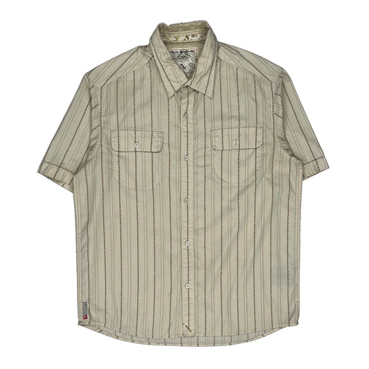 Quiksilver Striped Short Sleeve Shirt - Medium Beige Cotton