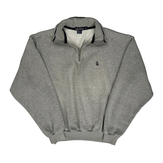 Vintage Nautica 1/4 Zip - Medium Grey Cotton Blend