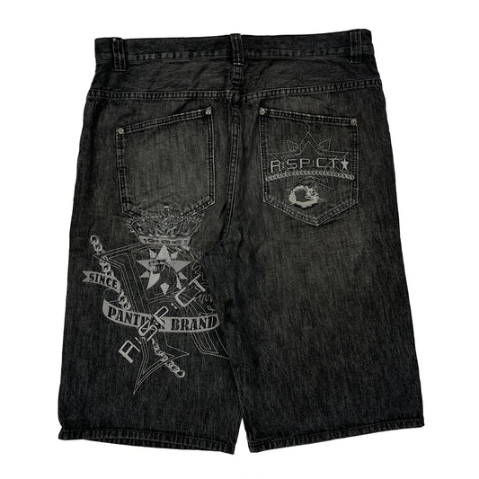 Aspesi Graphic Denim Shorts - 36W 14L Grey Denim