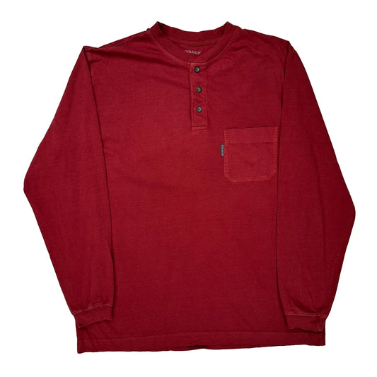 Woolrich Blank Henley Long Sleeve T-Shirt - Large Red Cotton