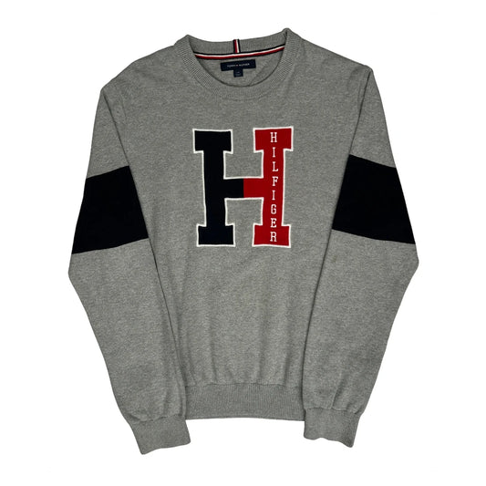 Tommy Hilfiger College Jumper - Large Grey Knitted