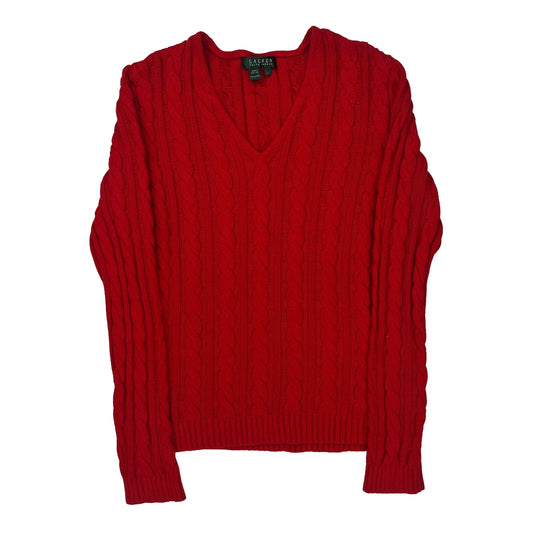 Vintage Ralph Lauren Cable Knit Sweater - Large Red Cotton