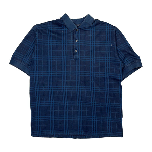 Burberry Golf Checked Polo Shirt - Medium Blue Cotton