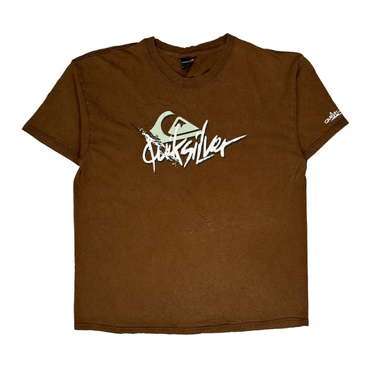 Quiksilver Spellout T-Shirt - Large Brown Cotton