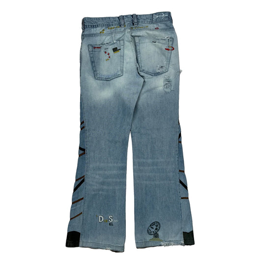 Diesel Flared Graphic Jeans - 28W UK 8 Light Wash Denim
