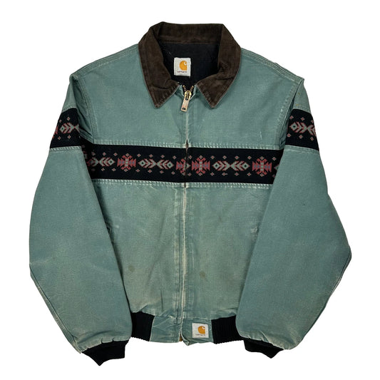 Jq0535 Carhartt Santa Fe Spruce Aztec Bomber Jacket - Medium Green Cotton
