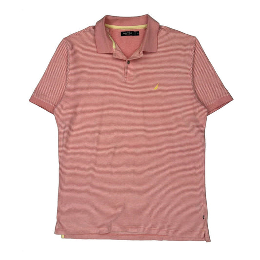Nautica Striped Polo Shirt - XL Pink Cotton Blend