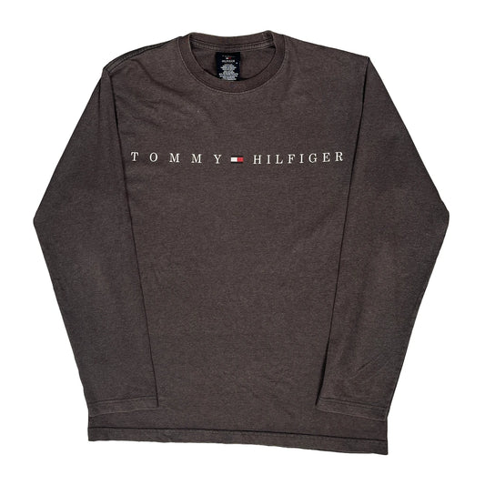Vintage Tommy Hilfiger Spellout Long Sleeve T-Shirt - Medium Brown Cotton