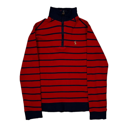 Age 8-9 Polo By Ralph Lauren Striped 1/4 Zip - Medium Navy Cotton