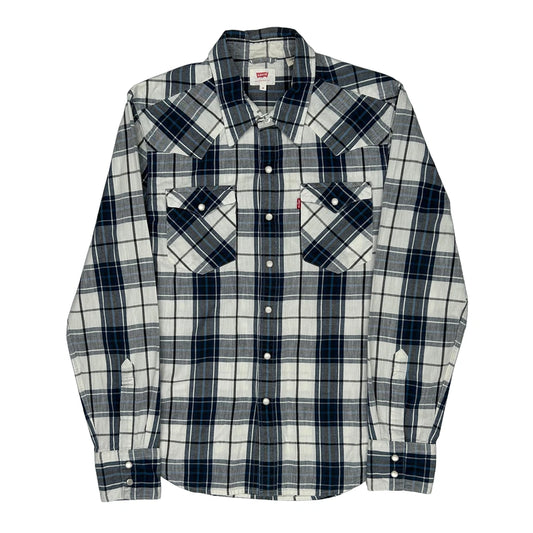 Levis Checked Flannel Shirt - Small Blue Cotton