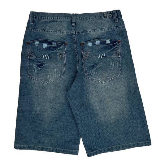 Brooklyn Express Baggy Denim Shorts - 34W 15L Blue Denim