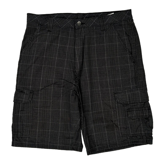 Wrangler Checked Cargo Shorts - 34W 10L Black Cotton