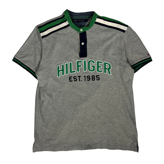 Tommy Hilfiger Spellout Polo Shirt - Large Grey Cotton
