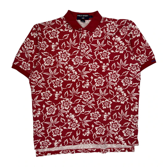 Polo Sport Floral Polo Shirt - Large Red Cotton