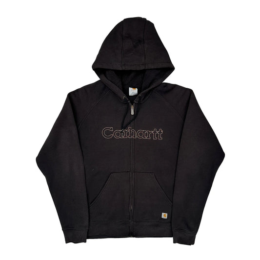 Vintage Carhartt Spellout Hoodie - Large Black Cotton Blend